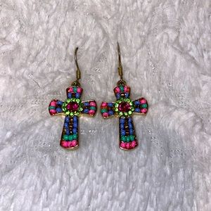 Multicolor beaded cross earrings